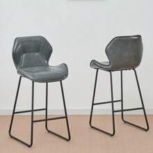 Set Of 2 Faux Leather Bar Stools, Modern Bar Chairs With Backrest, Metal Frame And Footrest, For Kitchen, Counter, Bar And Dining Room, Cognac Brown - 灰色 - 查看 5