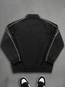 YUNCHIC Men's Casual Stand Collar Zip-Up Jacket, Los Angeles Letter Print, Sporty Style, Versatile Spring/Autumn Outerwear - Black - View 5