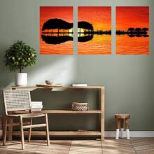 3 Panel Guitar Tree Lake Sunset Posters Wall Arts Posters Home Decor Posters Paintings Modern Living Room Bedroom Decoration Optional Framework - Multicolor - View 9