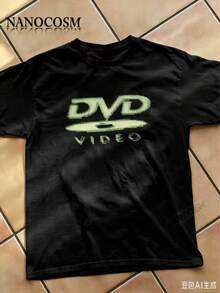 [100% Baumwolle] DVD-Video Nostalgisches Grünes Logo Vintage Gaming Print T-Shirt 2000er Ästhetik Retro Sommer-Shirt - Unisex Damen & Herren Campus Alltagskleidung - Schwarz - Übersicht 1