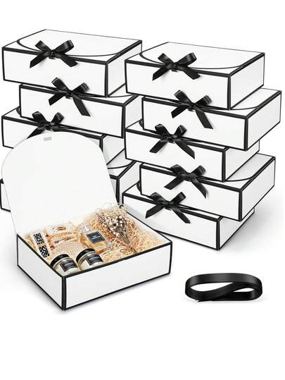 10/4pcs Bridal Bridesmaid Proposal Gift Boxes, Size 10.6 X 8 X 3.15 Inches, Paper Gift Box With Lid, Suitable For Wedding, Birthday Party, Bridal Shower, Bridesmaid Proposal And Other Occasions, Reusable (White, Light Green)