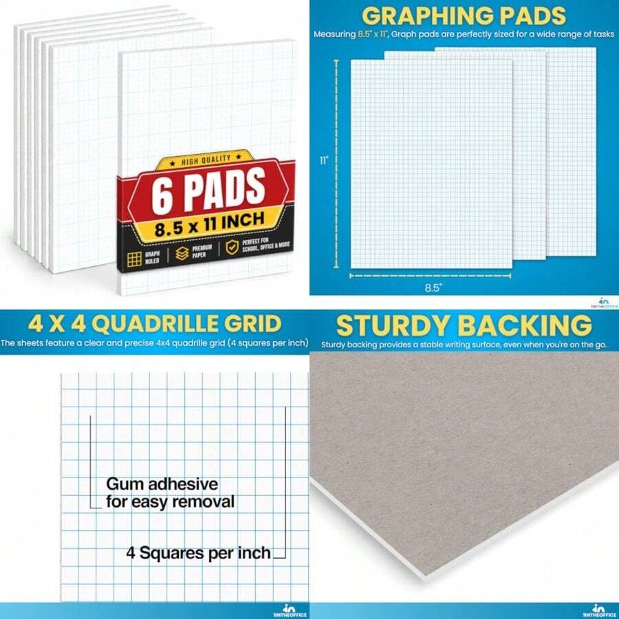 Graph Pads, 8.5" X 11", Quadrille Pad 8.5 X 11, 50 Sheets/Pad 6 Pack - Yellow - View 1
