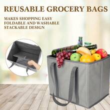 1pc Shopping Bag, Made Of Thickened Material, Equipped With Long Handles, Designed In A Generous Box Shape, Can Stand Upright, Easy To Open And Close, Can Be Folded Flat For Storage - Multicolor - View 2