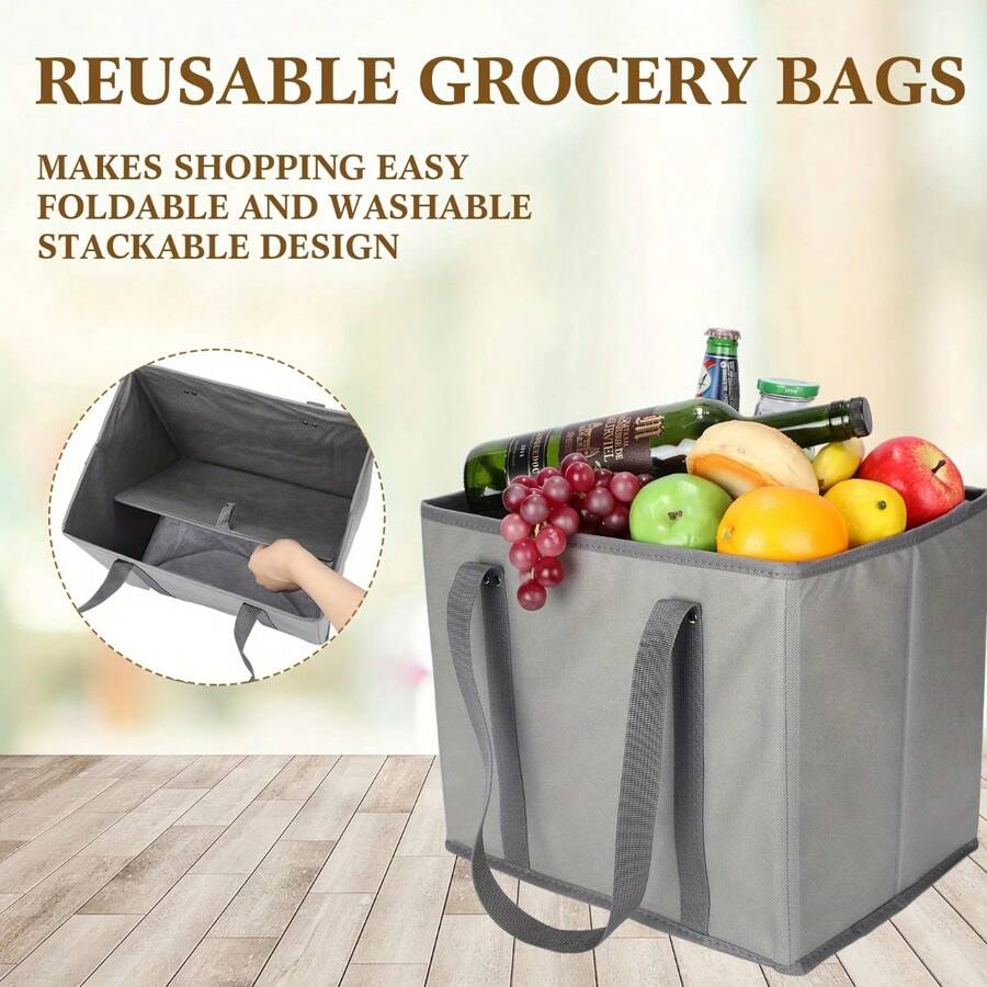 1pc Shopping Bag, Made Of Thickened Material, Equipped With Long Handles, Designed In A Generous Box Shape, Can Stand Upright, Easy To Open And Close, Can Be Folded Flat For Storage