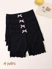 4pcs Girls Pure Black Butterfly Modal Safety Shorts, Breathable Casual, Suitable For Layering Under Skirts And Daily Play, All Season Wear, Back To School Essential - Multicolor - View 12