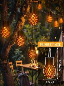 8/4pcs Solar Hanging Lanterns, Flickering Flame LED Lights, Waterproof Outdoor Decorative Lights, Hollow Pattern, Suitable For Garden Yard Trees - Solar Flame Lantern - 查看 8
