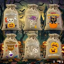 6pcs Halloween Drawstring Gift Bags, Halloween Trick Or Treat Bags, Suitable For Party Decoration And Storage, Gift Bags, Boxes, Handbags - Multicolor - View 1
