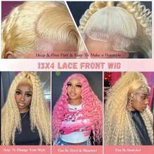 Uveous 34 Inch 613 13x4 Deep Wave Lace Front Wig Human Hair Blonde Wig Human Hair 613 Curly HD Lace Front Wigs 200% Density Pre Plucked With Baby Hair For Women - S613 - 查看 6