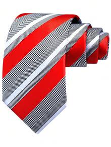 1pc Men's 8cm Red Striped Tie, Fashionable Personalized Tie For Wedding, Party And Gathering - Red - View 2