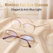 1 Pair Women's New Cat Eye Fashion Glasses, Full Frame Solid Color Transparent Lenses, Rhinestone Decor, Metal Temple Design, Decorative Glasses, Elegant Style Women's Fashion Accessory - Classic Pink Frame - View 4