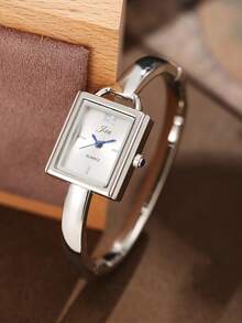 1PC Elegant Fashion Minimalist Square Pink Face Silver Bracelet Watch, Commuter Gentle Style Women's Quartz Wristwatch, Suitable For Valentine's Day, Christmas, Mother's Day, Anniversary, Thanksgiving And Other Holiday Gifts For Family And Friends - Multicolor - View 12