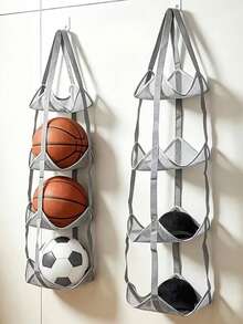 Foldable Multi-Layer Ball Storage Basket Home Basketball Organizer Over-The-Door Hanging Storage Bag Multi-Function Rack Space-Saving Solution Collapsible Sports Equipment Container Durable Mesh Design Bedroom Living Room Closet Organization Portable Foldable Multi-Layer Ball Storage Basket Home Basketball Storage Organizer Over-The-Door Hanging Storage Bag Multi-Function Storage Rack - Multicolor - View 2
