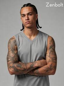 Zenbolt Men's Basic V-Neck Sleeveless Tank, Minimalist Plain Design With Clean Edges, Slim Regular Fit For Daily Wear And Casual Styling - Grey - View 2