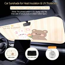 1pc Cute Bear & Rabbit Car Sun Shade, Universal Summer Car Sun Visor, Heat Insulation & UV Protection, Double Ring Front Windshield Sunshade - One Size Fits All - View 1