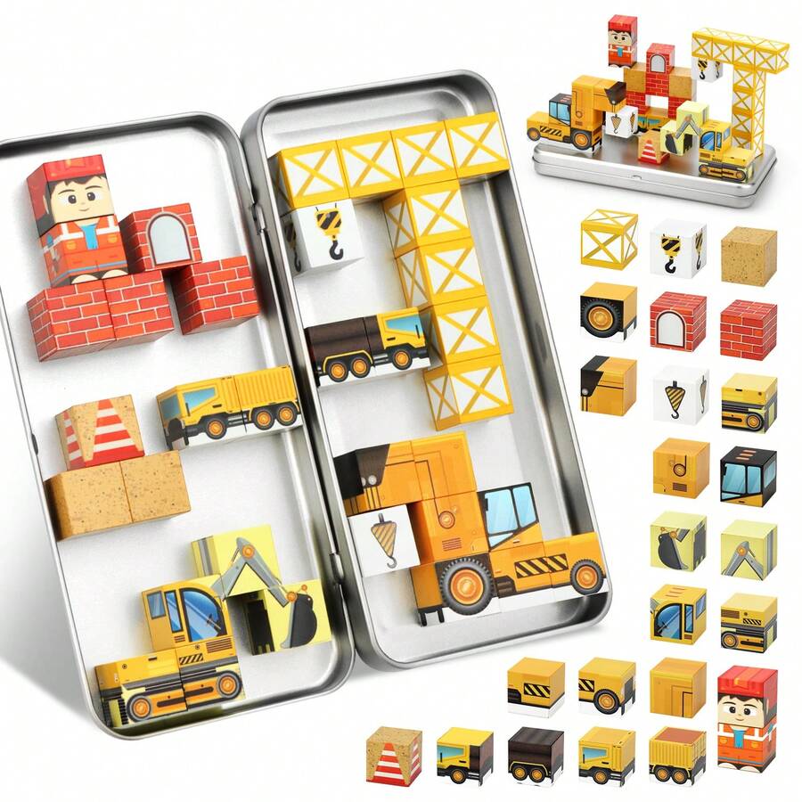 35pcs Magnetic Building Blocks Toy, Car Scene Sensory Educational Toy, Suitable For Children 3 Years And Above, Great Birthday And Back To School Gift, Random Color/Style - Multicolor - View 1