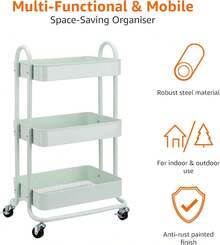 Charcoal 3-Tier Rolling Kitchen Cart With Wheels Storage Trolley For Home Office Bathroom Organization - Mint Green - View 3