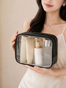 3pcs/1pc Creative New Fashion Travel Portable Mini Transparent Waterproof Zipper Storage Bag, Digital Accessories Organizer, Multi-Functional Hanging Storage Bag, Coin Purse, Can Store Earphones, Chargers, Data Cables, Lipsticks, Perfumes, Keys, Bracelets, Cosmetics And Small Electronic Accessories,Makeup Organizer,Room Decor - Multicolor - View 1