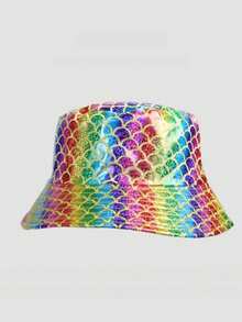 1 Peça Chapéu Balde Reversível Iridescente Brilhante com Escamas de Sereia, Chapéu de Proteção Solar Colorido da Moda para Festa, Apresentação e Palco para Homens e Mulheres - Multicolorido - Visão 13