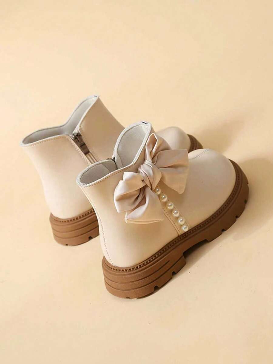 1 Pair Kids Autumn/Winter New Style Little Girls Bow Soft Sole Fashion Versatile Outdoor Anti-Slip Warm Boots - Beige - View 1