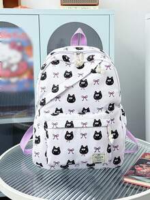 1pc Cute School Style Cat/Dog/Bow Print Nylon Backpack, Lightweight Large Capacity School Day Bag, Adjustable Shoulder Strap Bookbag, Suitable For Girls/Teens/Students/Graduates, Ideal For Daily Use, Outings, Travel, School And Back To School Season. - Multicolor - View 18