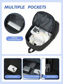 Multi-Pocket Casual Backpack Unisex, Waterproof Durable Work School Travel Backpack, Laptop Compatible, Lightweight Breathable Back Design, Adjustable Shoulder Straps, Suitable For School, Work, Travel And Daily Commute, Randomly Distributed New And Old Versions - Multicolor - View 7
