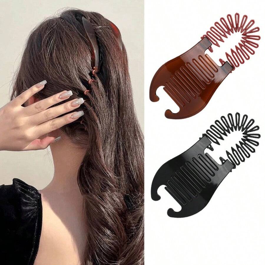 1pc/2pcs Hair Claw Women Hair Comb Banana Clip Hair Riser Claw Hair,Bun Extension - Multicolor - View 1