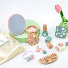 1 Set Baby Paint-Free Wooden Vanity Toy, Girls' Pretend Play Educational Set With Simulated Lipstick, Comb And Mirror - Multicolor - View 9