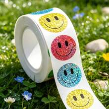 500pcs Holographic Star & Smiling Face Roll Stickers, Round Smiling Face Holographic Stickers, Self-Adhesive Labels For Teachers, Parents, School, Learning, Training, Party, Birthday, Motivation, Encouragement, Gift Decoration, Stationery Stickers - Cartoon - View 9