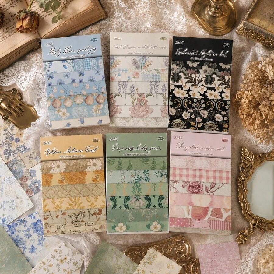 50sheets Scrapbook Paper Sticky Note Paper Non-Adhesive Material Paper DIY Scrapbooking Collage Junk Journal Aesthetics Planner Craft Paper - Paper - View 1