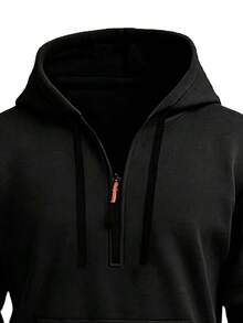 Sweatshirt berkerudung setengah resleting pria dengan tudung bertali, saku lengan berresleting, dan desain saku kanguru, cocok untuk berkemah, mendaki, dan berbagai aktivitas rekreasi luar ruangan. - Hitam - View 5