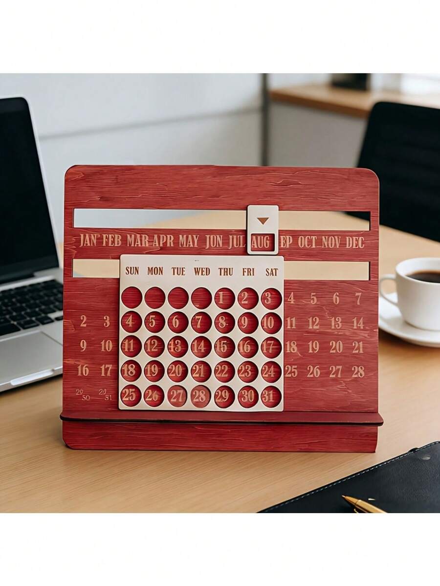 Nuevo Calendario Perpetuo de Madera Calendario de Escritorio Mensual Decoración - Multicolor - Ver 1