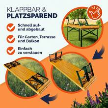 Casrweraria Bierzeltsatz 170 cm faltbar stabil 3 Teile 2 X Bierbank 1 X breiter Tisch Holzbiertischsatz Festzeltset Biergarten Bier-Set - Senfgelb - Übersicht 4