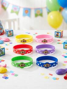 6件組 Paw Patrol 主題矽膠手環派對用品手鍊，生日派對配件、家庭聚會賓果狗角色扮演裝飾禮品、拍照配件與蛋糕裝飾配件 - 彩色 - 查看 1