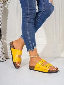 Sapatos Elegantes Louis para Mulheres, Novas Sandálias Planas de Verão para Mulheres, Design Fofo com Fivela, Sapatos de Praia, Chinelos de Verão Respiráveis com Bico Aberto e Bico Redondo, Chinelos Planos Estilo Urbano de Férias da Moda, Sandálias Elegantes para Mulheres, Palmilha de Camurça Sintética Anti-Suor e Anti-Odor com Suporte de Arco, Sandálias de Verão Adequadas para Férias, Rua de Verão, Praia, Deserto, Escritório, Apartamento e Vários Cenários, Podem ser Combinadas com Qualquer Roupa, Sandálias Amarelas para Mulheres - Amarelo - Visão 7