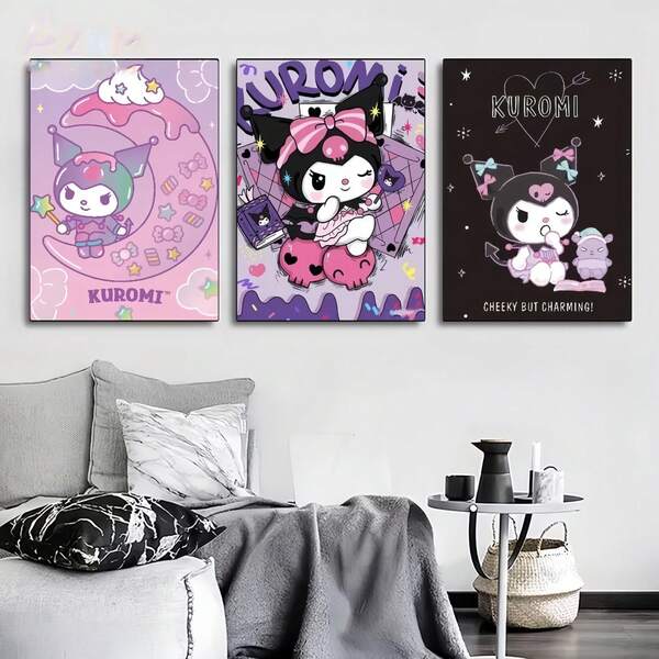 1件三麗鷗 Hello Kitty 平面帆布壁畫，無框設計，適合客廳、臥室、廚房、辦公室，可用作禮物，也適合藝術家的居家與辦公室裝飾