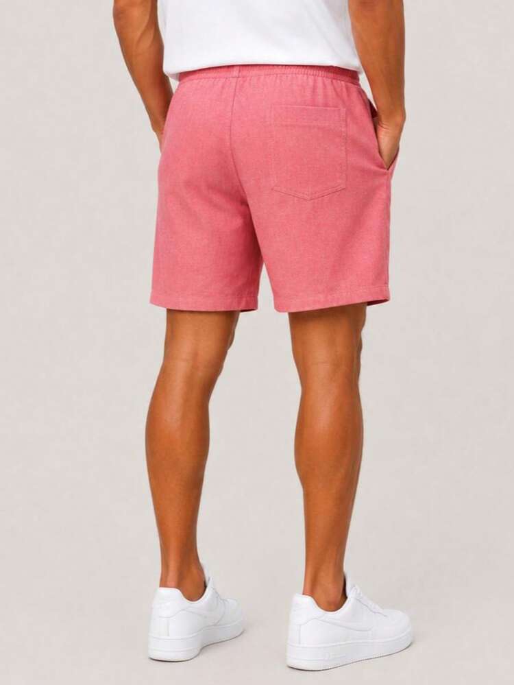 Kit 4 Bermuda Cargo Linen Shorts Men's Casual Basic Comfortable Shorts With Leather Label Detail Specific Colors, MILITARY GREEN, White, Black (Colorful) - 珊瑚粉 - 查看 3