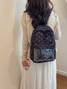 Polka Dot Transparent Backpack, Minimalist Large Capacity Backpack, Fashion Backpack, Casual Travel Backpack, College Style Backpack, Vacation Backpack - Black - View 4