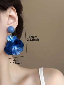 1 Pair Exaggerated Fashion Blue Acetate Flower Earrings Suitable For Women Party And Gathering Wear - Royal Blue - View 5