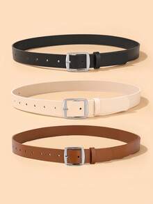 2pcs/3pcs Set White K Color Square Buckle Fashion Decorative Versatile Suitable For Daily Use PU Belt Set - Multicolor - View 16
