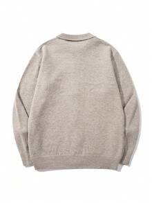 Jaket Layering LOOKUN Musim Gugur dan Dingin Warna Polos Kerah Lapel Gaya Bisnis Sport Komuter Longgar Nyaman Lengan Panjang Kardigan Sweater Pendek Rajut - Khaki - View 7