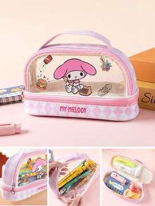 Double Layer Transparent Pencil Case, Hello Kitty Large Capacity Student Stationery Box - Multicolor - View 3