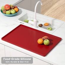 Silicone Coffee 12" X 19" Waterproof Raised Coffee Bar Mats Espresso Station Accessories, Heat Resistant Dish Drying Pad Kitchen Counter, Rubber Bar Decor Pad, Red - 紅色 - 查看 6