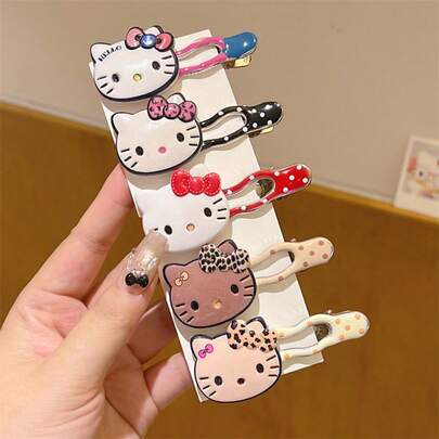 Sanrio 1/2/5개 2026년 신상 걸 귀여운 폴카 도트 헤어 클립, KT 고양이 헤어 클립, 앞머리 클립, 덕빌 클립, 잔머리 클립, 스트레이트 클립, 걸 헤어 액세서리