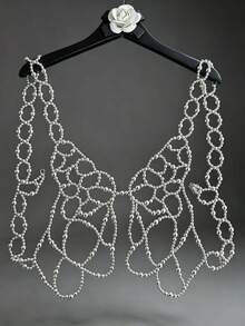 DEKUNER Corrente de corpo Y2K feita à mão com contas pretas em forma de borboleta, top harness de malha de rede oca em camadas, acessório de peito gótico ajustável - Preto - Ver 8