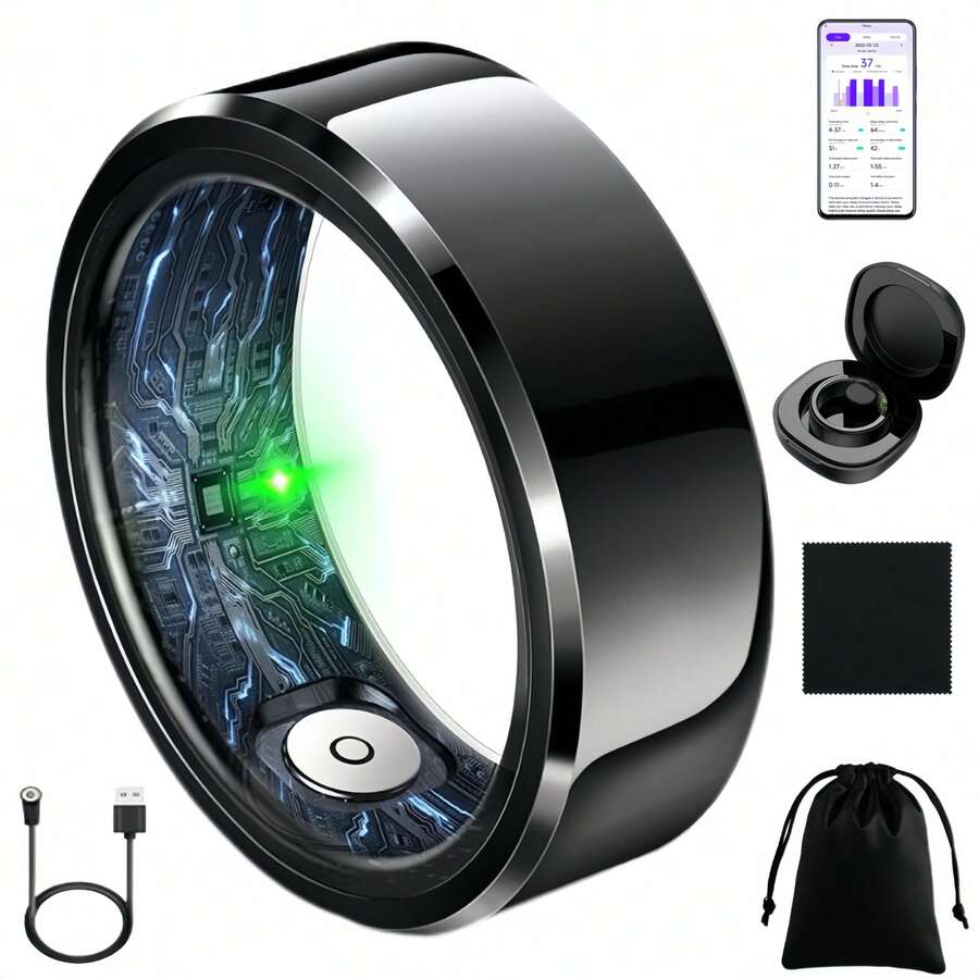 Smart Ring For Women Men, Fitness & Sleep Tracker With Heart Rate Monitor, 5ATM Waterproof Health Ring, No Subscription, Fashion Minimalist Design For Daily Wear Travel Outdoor, Anniversary Birthday Couple Gift - 黑色 - 查看 1