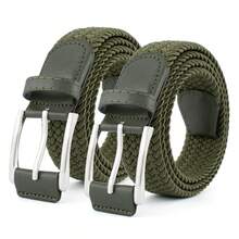 1PC Men's Braided Elastic Belt, Multi-Color Options, No-Hole Design, Stretchable, Fashion Casual Golf Belt For Daily Wear - Army Green - View 26