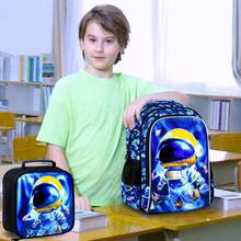 3 PiecesBoys Cartoon Astronaut Galaxy Space Print Durable Material Adjustable Straps Zipper Closure Cool Sci-Fi Style Backpack Set For School & Travel - Blue - View 6