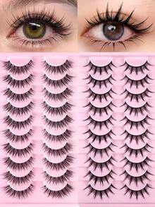 MAANGE 10/20 Pairs Natural Style Mixed Blood-Toned False Eyelashes, Durable & Long-Lasting, Low Sensitivity, Cartoon Style, Black Stem & Transparent Stem Thick Tail Camellia Cartoon Eyelashes, Japanese Style Gift - Black - View 13