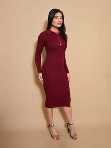 Helena Long-Sleeved Modal Knit Midi Dress For Autumn/Winter - Redwood - View 1