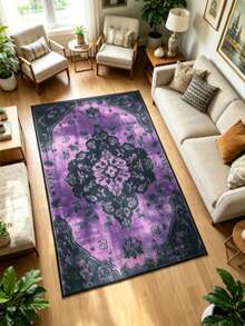 1 pièce Tapis de style persan violet et noir, tapis décoratif, décoration de chambre, petit tapis, tapis, décoration de maison, tapis de salon, tapis de chambre, décoration de maison de salon, tapis d'extérieur, tapis lavable - Multicolore - Voir 6